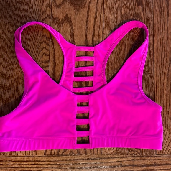 Victoria Secret PINK Ultimate Unlined sports bra cage straps front back pink L - Picture 7 of 8